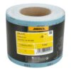 A blue abrasive roll with a black-and-yellow Mirka label, including P180