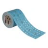 A blue perforated sanding roll, shown coiled with the strip extending