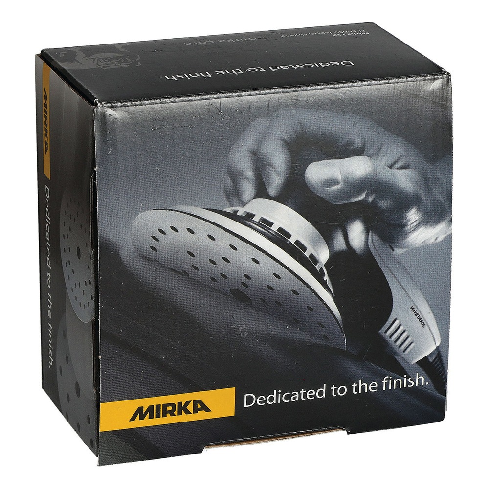 A black product packaging box, with an image of a hand holding a round