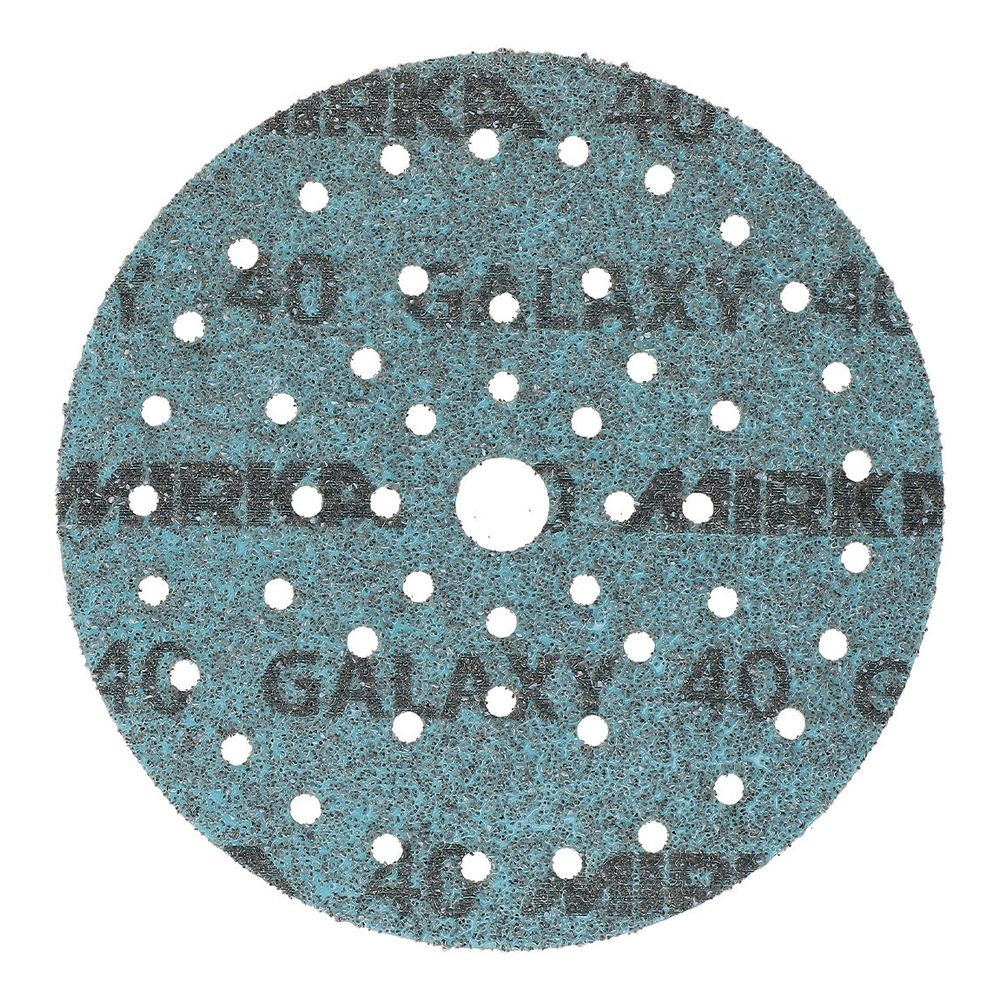 Round blue-green sanding disc with perforations