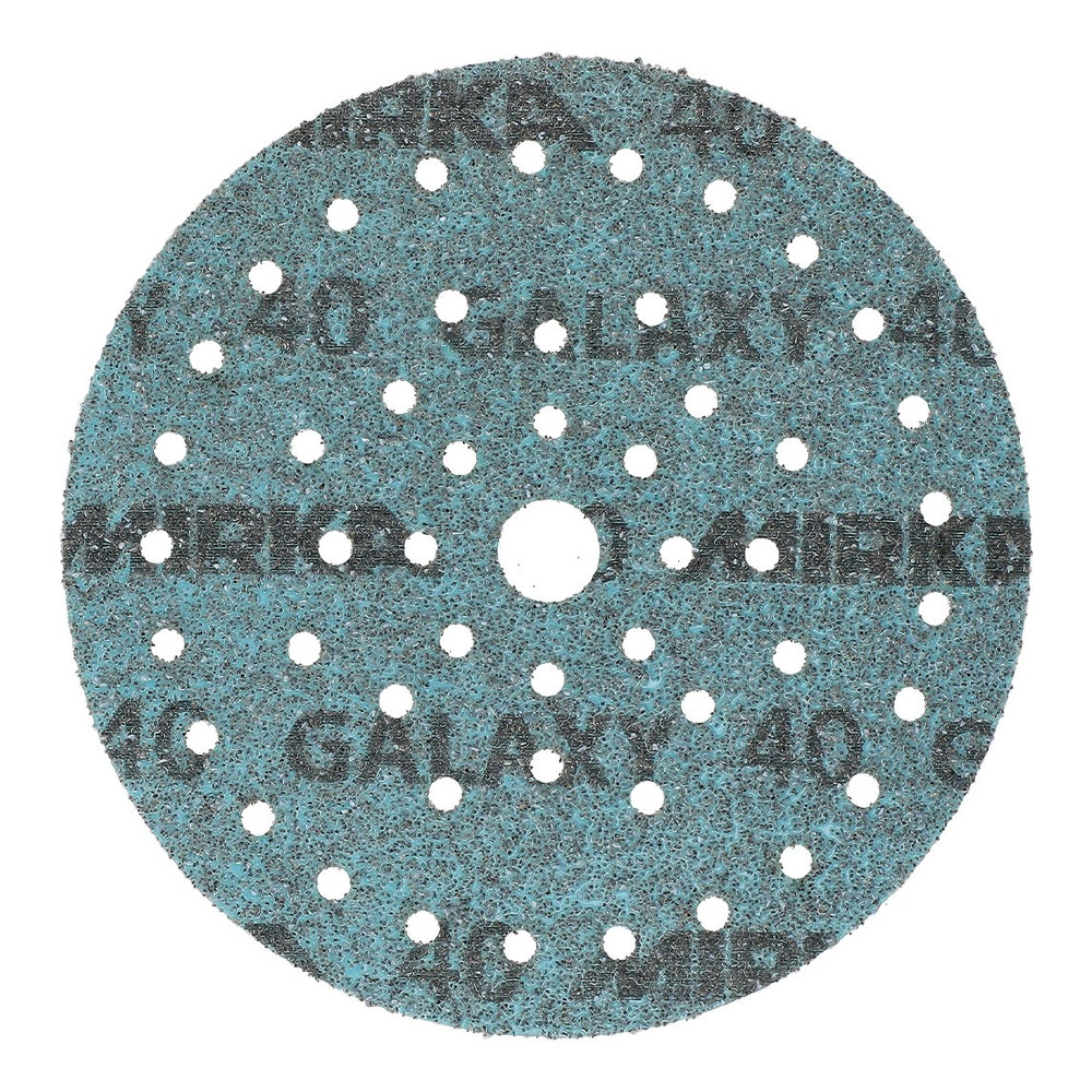 Round blue-green sanding disc with perforations