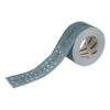 A light blue perforated sanding roll with a long strip pulled out