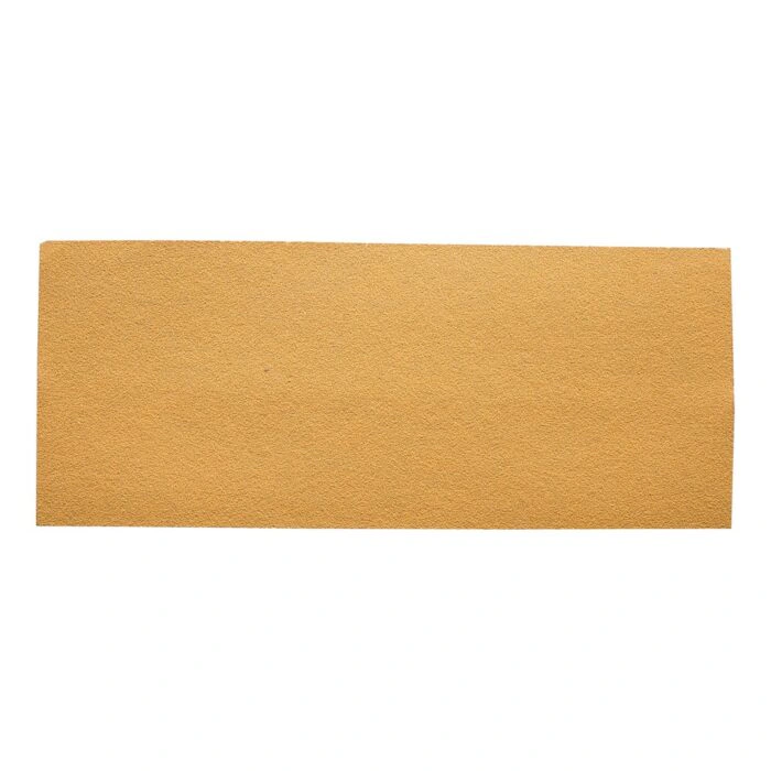 Rectangular gold sanding sheet without holes, shown flat on a white