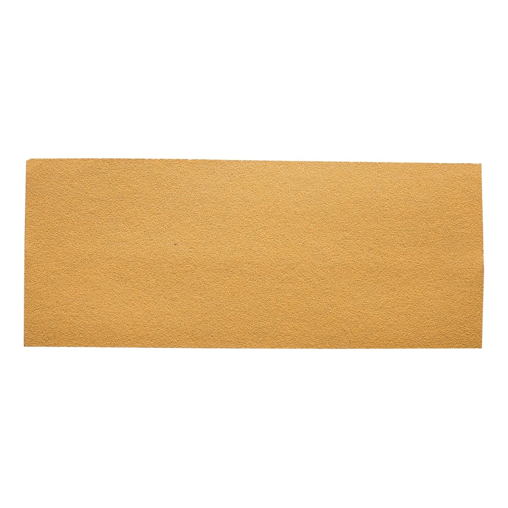 Rectangular gold sanding sheet without holes, shown flat on a white