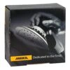 A black Mirka cardboard box, with a photo of a hand holding a sander