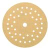 Round gold sanding disc with many holes arranged in rings and one center