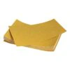 A stack of rectangular yellow sanding sheets on a white background