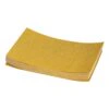 A stack of rectangular yellow sanding sheets on a white background, shown