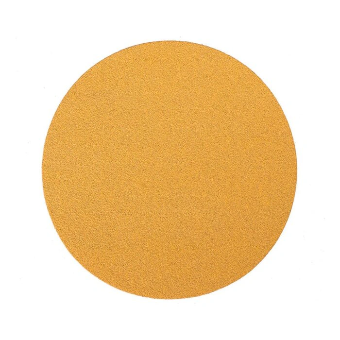 A round yellow sanding disc, front view, without holes