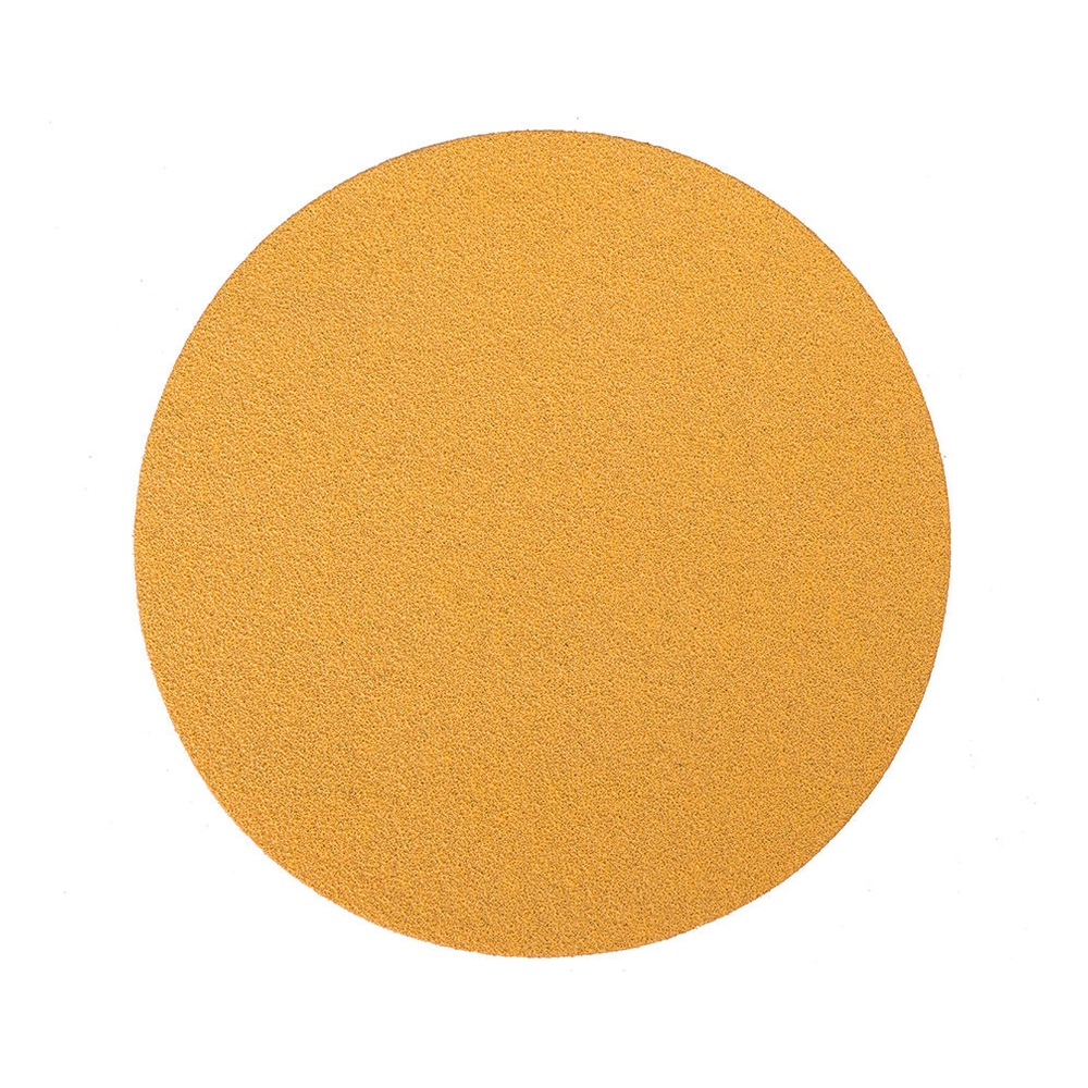 A round yellow sanding disc, front view, without holes