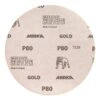 דיסק ליטוש עגול בצבע בהיר עם הדפסים של MIRKA GOLD ו-P80, מבט חזיתי