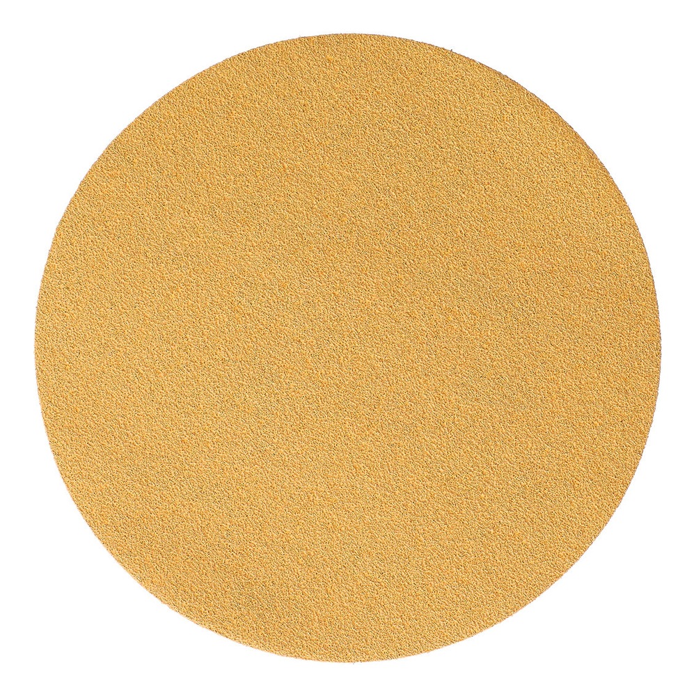 Round gold abrasive disc on a white background, front view