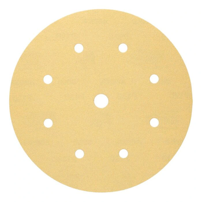 Round yellow sanding disc with eight holes