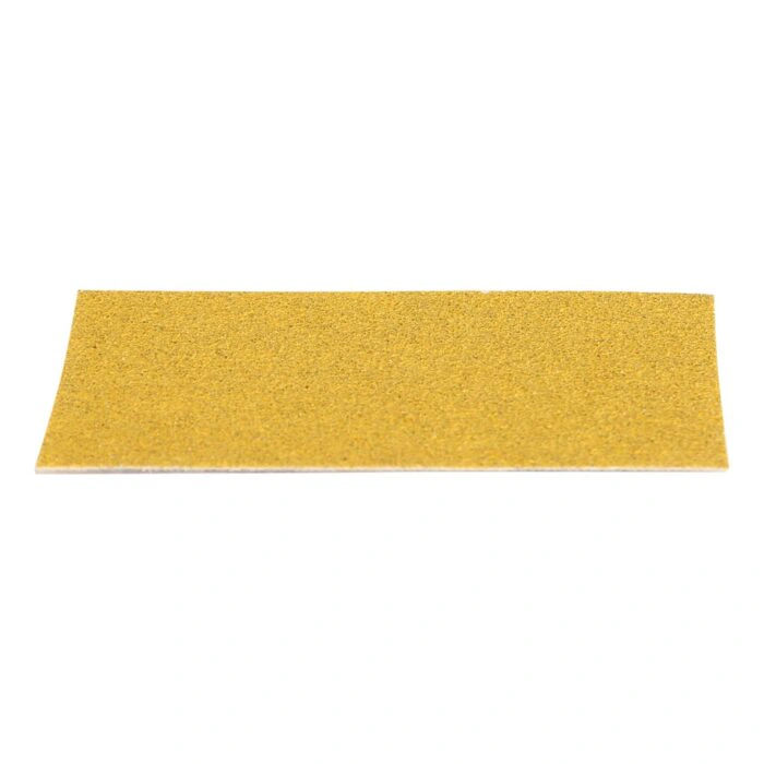 A rectangular yellow sanding sheet, lying flat on a white background, shown