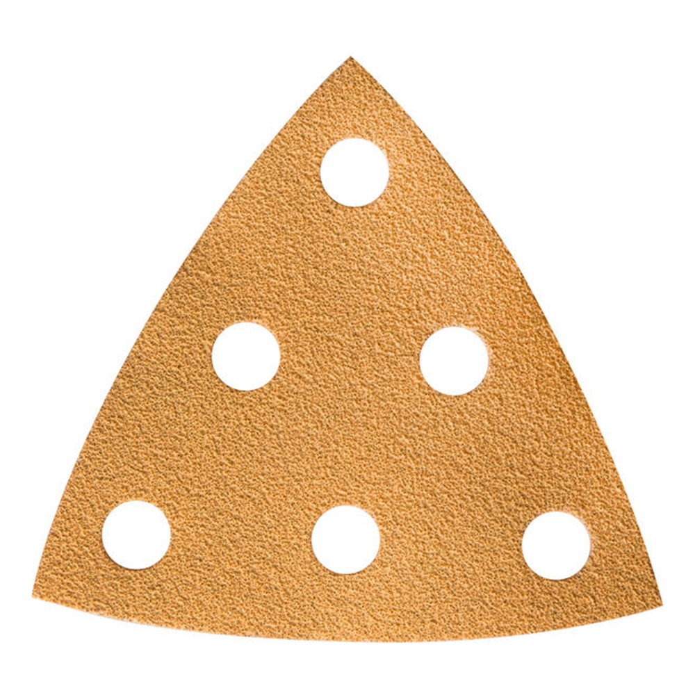 Golden triangular sanding sheet with six round holes