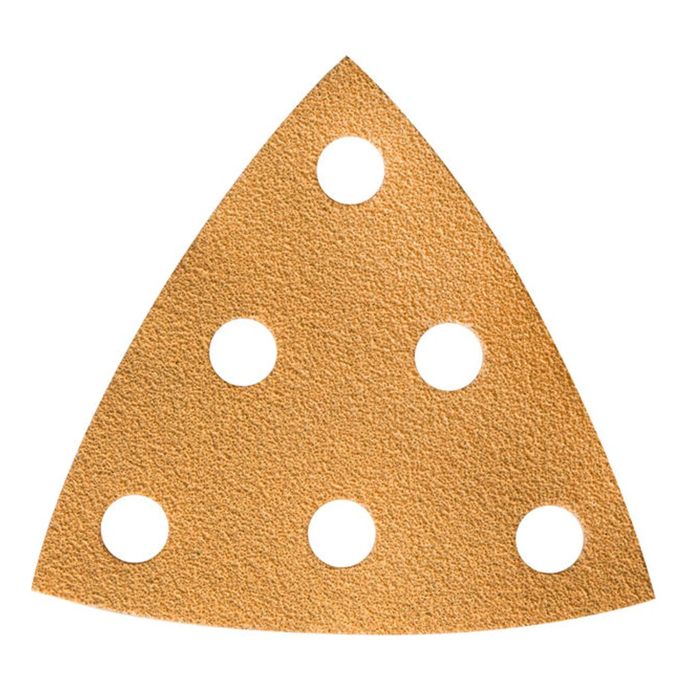 Golden triangular sanding sheet with six round holes