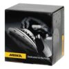 A black Mirka cardboard box with a photo of a hand holding a round sander