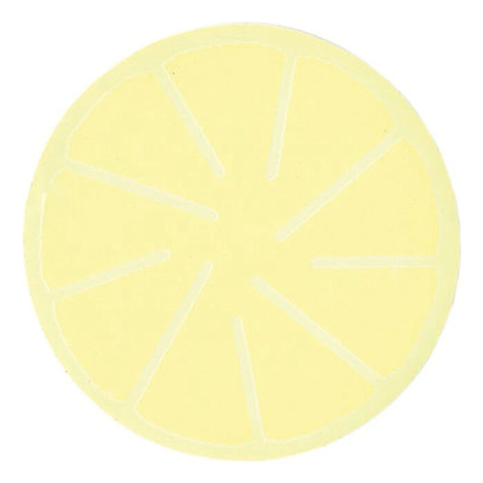 Pale yellow round disc with radial slits