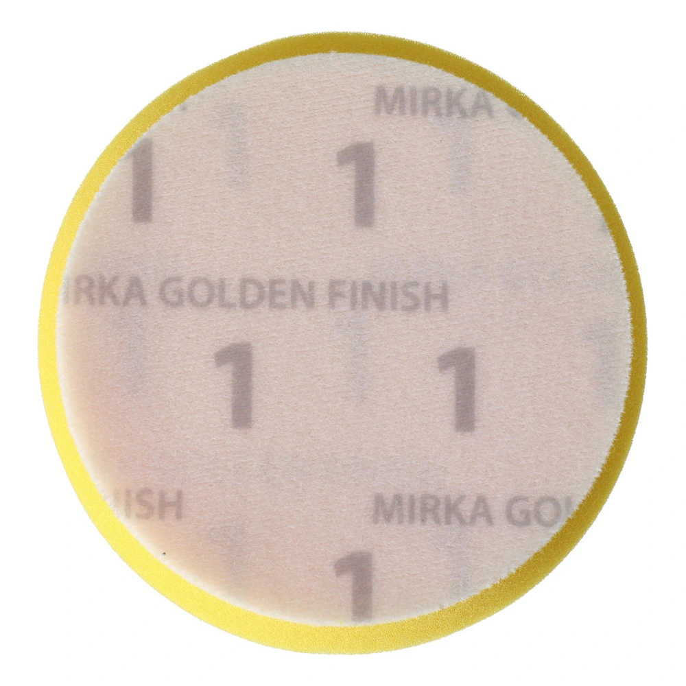 Round polishing pad in translucent white with a yellow edge, shown as