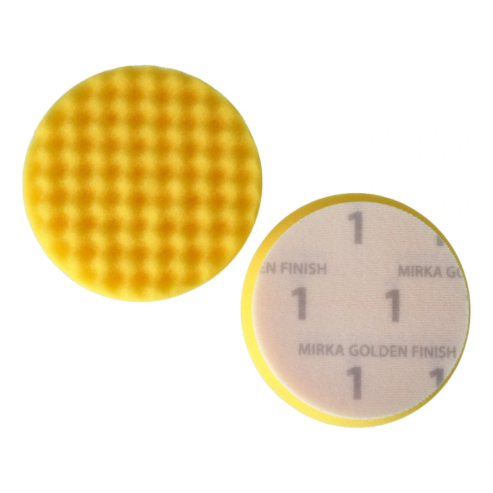 Two round yellow pads, one showing the waffle face and one showing