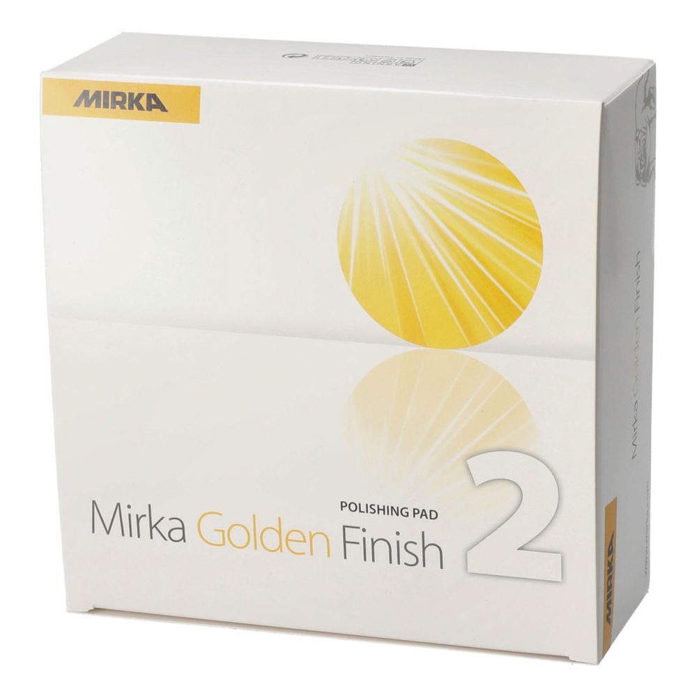 White cardboard box with yellow circle and Mirka logo