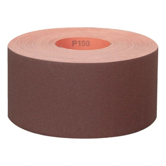 A reddish-brown sanding paper roll with P150 marking in the center, shown