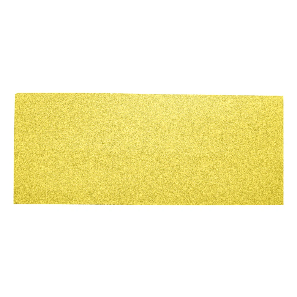 A rectangular yellow sanding sheet on a white background, shown flat