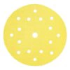 Yellow round sanding disc with a center hole and 17 small dust-extraction