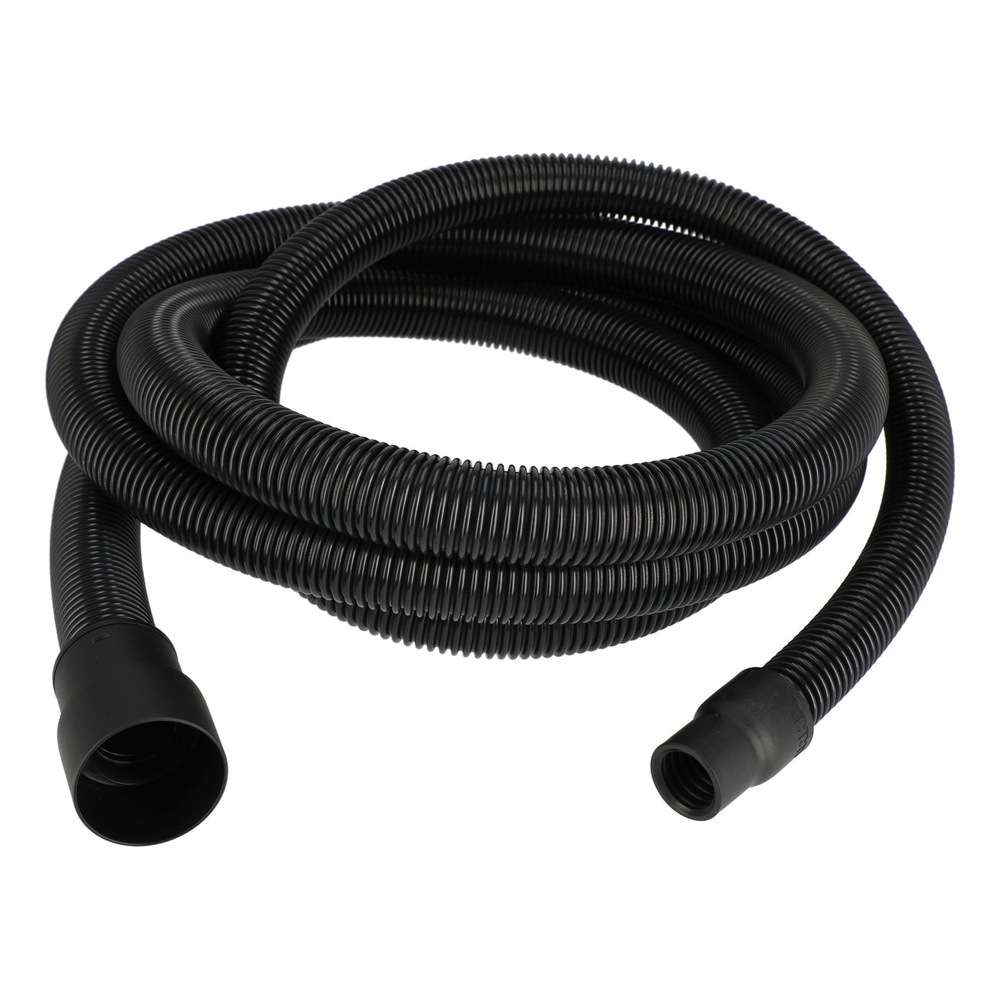 Coiled black corrugated hose with connector ends