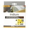 A white cardboard sanding-sheet package with a display window, Iridium text