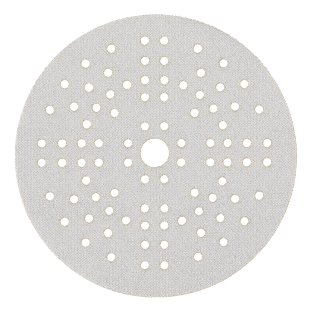 Gray round sanding disc with a center hole and a dense pattern