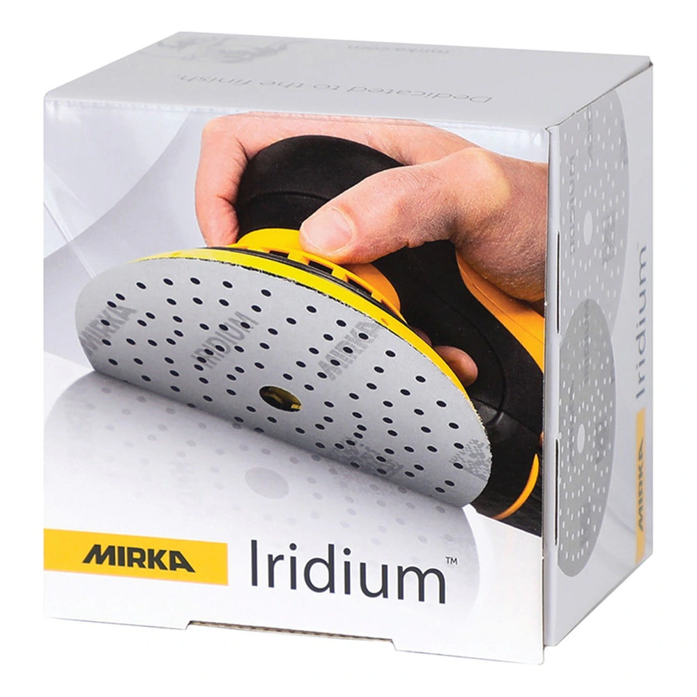 White product box with an image of a yellow-and-black hand sander
