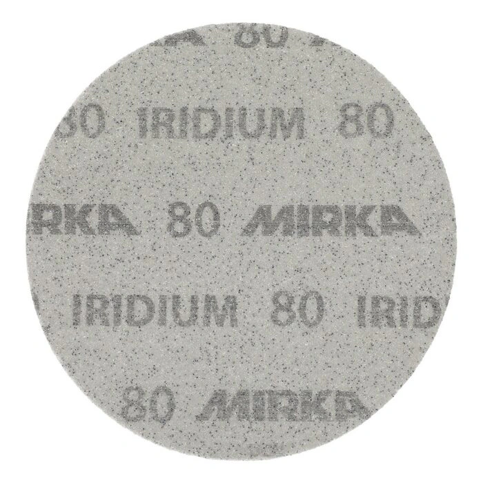Single round light gray sanding disc with Mirka Iridium 80 printing