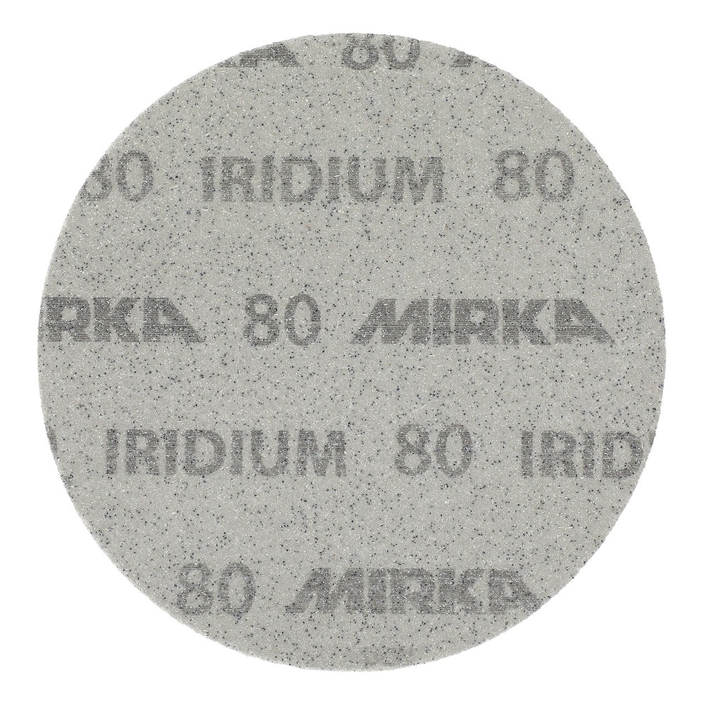 Single round light gray sanding disc with Mirka Iridium 80 printing