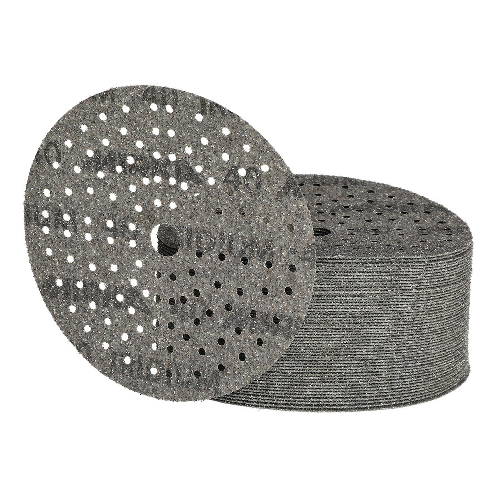 Two gray sanding discs: one shown from the front and one stacked in side