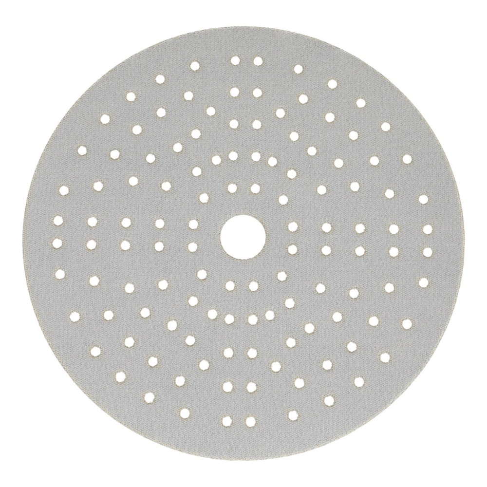 Gray round sanding disc with a central hole and a dense pattern of small