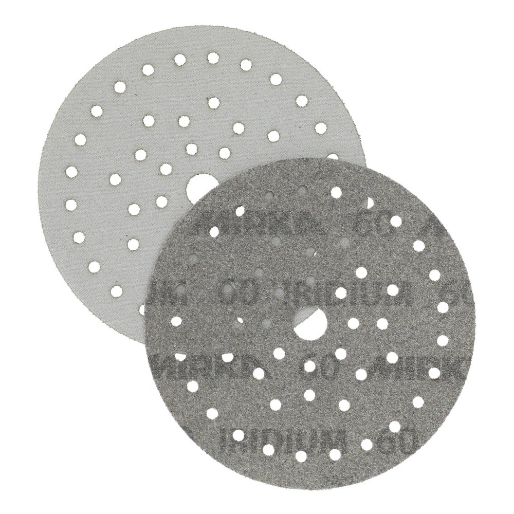 Two overlapping round sanding discs, one lighter and one darker, both