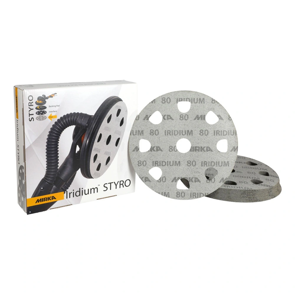A product set with a box, two round sanding discs, and a sanding accessory