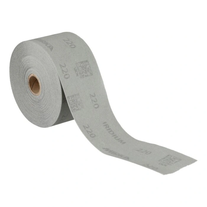Gray sanding roll standing upright