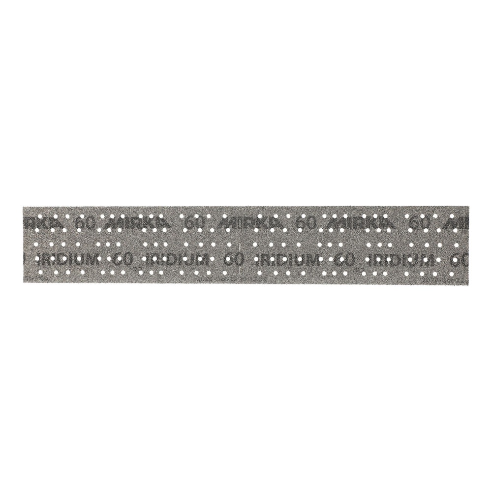 Gray perforated sanding strip, laid flat on white