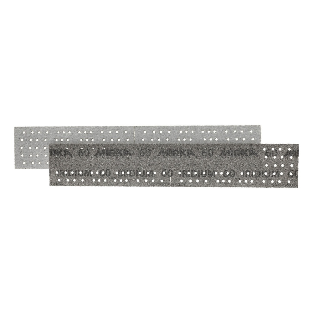 Two perforated rectangular sanding strips, overlapping