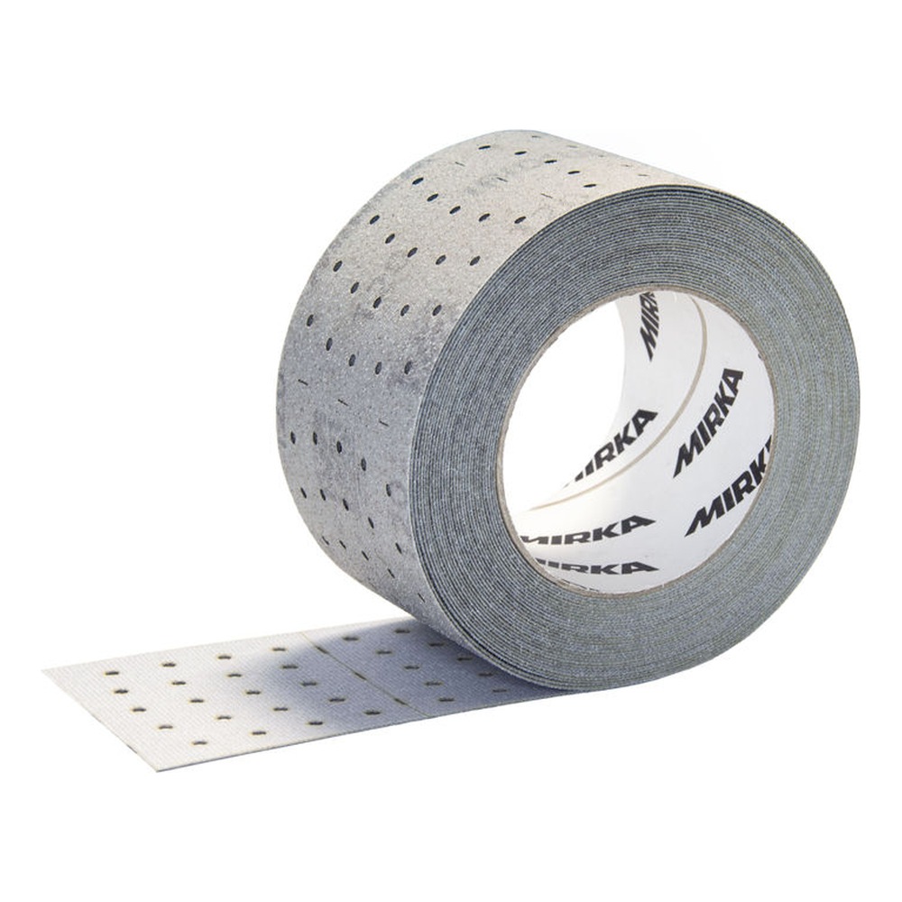 Gray perforated sanding roll, viewed into the core