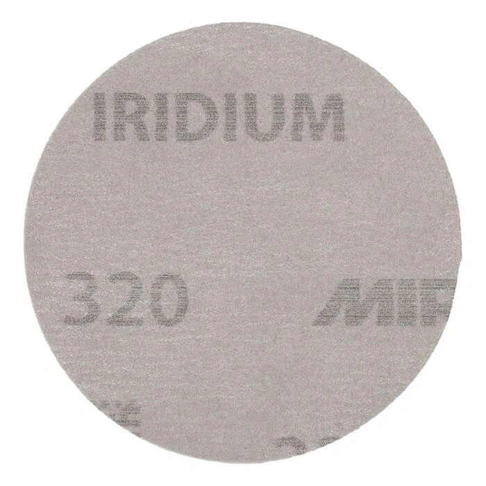 Gray round sanding disc, front view