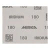 Close-up of a white sanding sheet printed with MIRKA, IRIDIUM, and 180