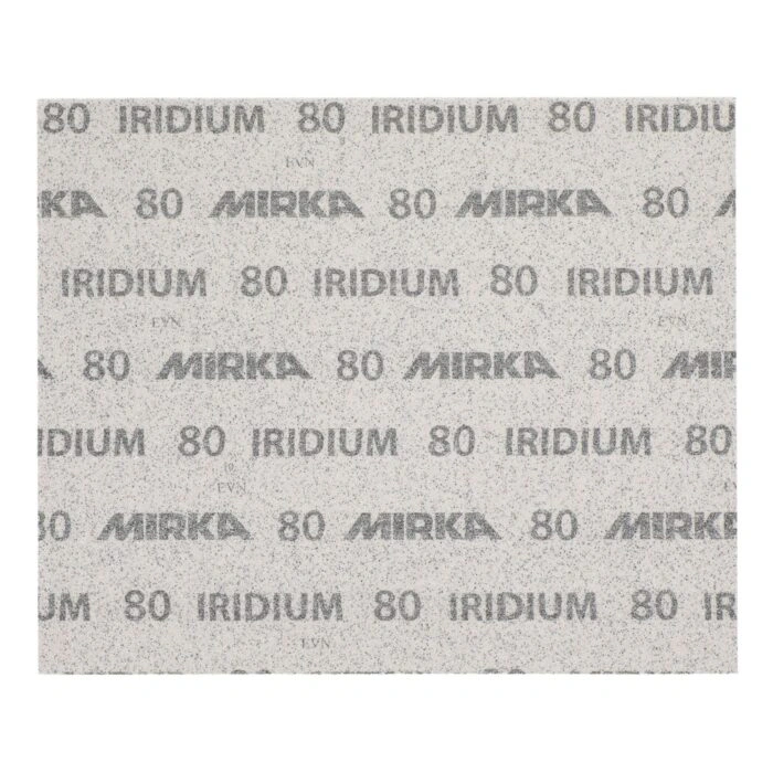 Gray sanding sheet with repeated printed text