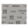 Close-up of a gray sanding sheet with Mirka, IRIDIUM Soft, and 1500 printed