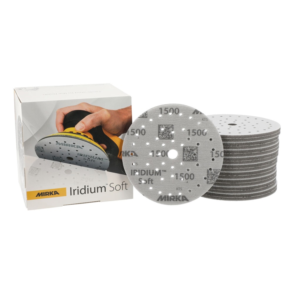 Box and stack of round perforated sanding discs