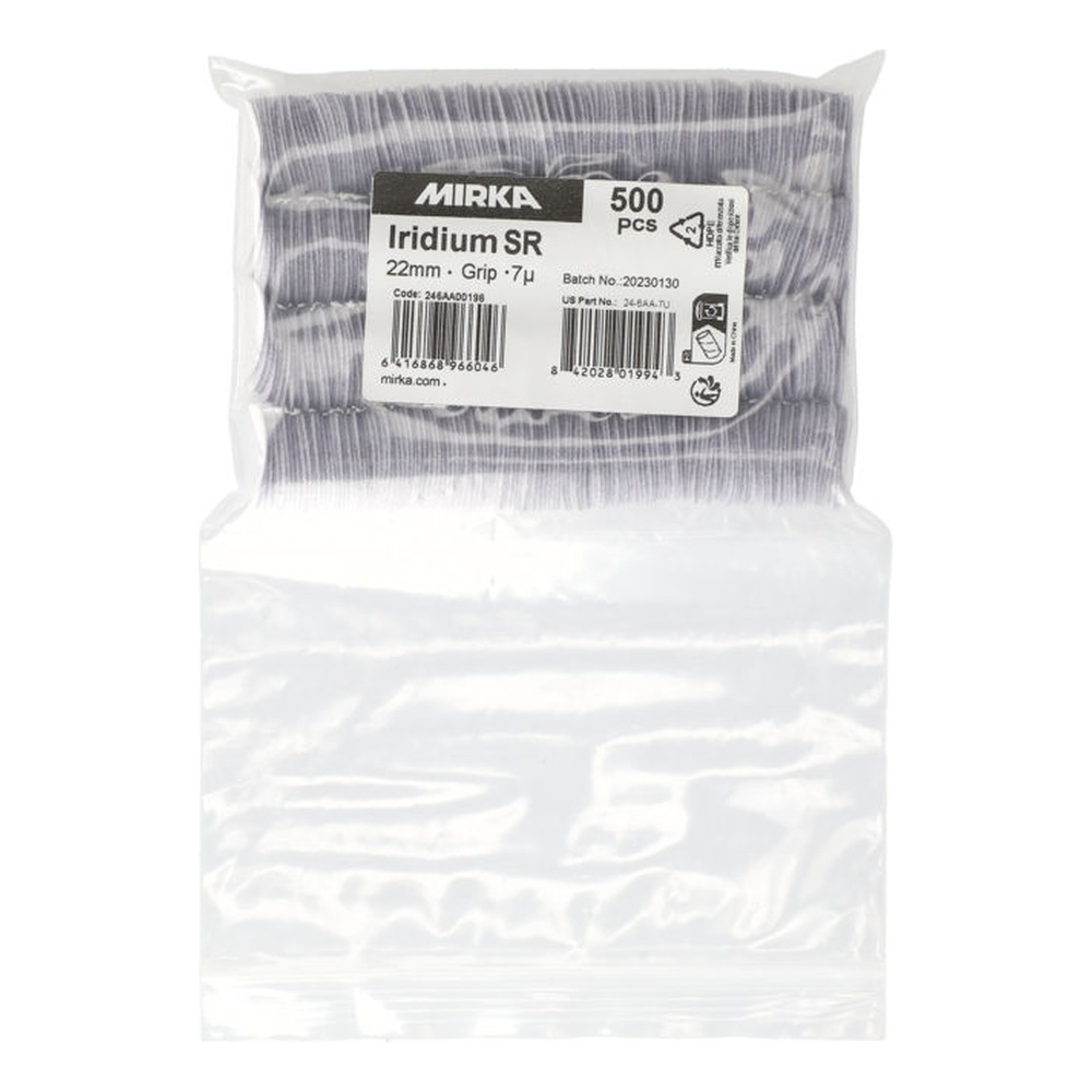 שקית אריזה שקופה של דיסקות ליטוש קטנות עם תווית מודפסת וכיתוב ברור, על רקע