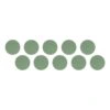 Two rows of small round light green discs on a white background, arranged as