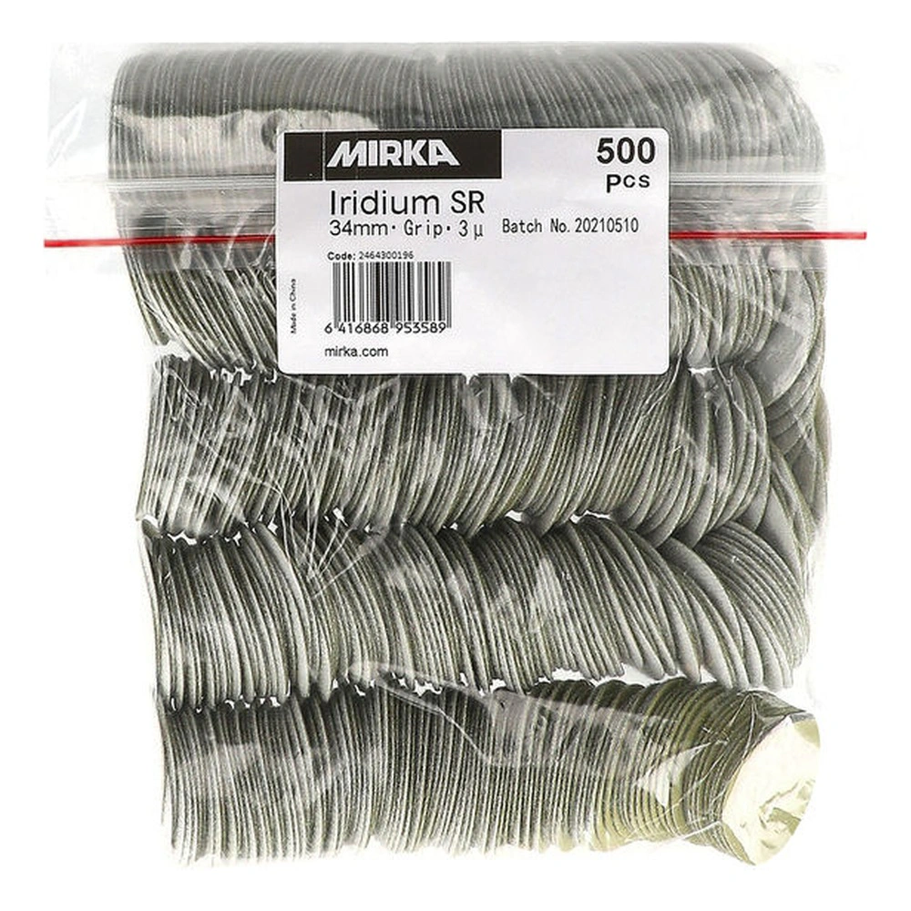 אריזת שקית עם דיסקות ליטוש אפורות - Plastic bag package of gray sanding discs